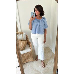 J.Crew Top Blue Cotton Linen Blend Gauze Puff Sleeve NWT